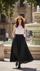 Linen Two-Piece Set – White Top &Flowing Skirt|طقم  توب وجيب