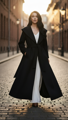 Heavy Wool Hooded Coat with Belt – Available in Black & Beige| لونج