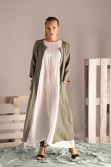 2-Piece Natural Linen Set: Cardigan & White Basic Dress { BLooM}