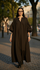 Black Oversized Dress with Balloon Sleeves | بالون