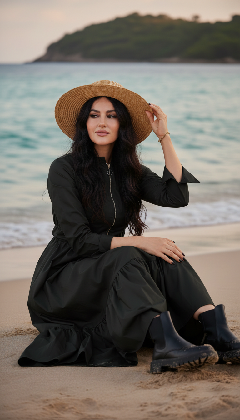 Borkeny Dress with Front Zipper & Adjustable Inner Belt  |بوركيني مشحم