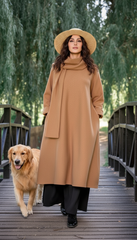 Camel Wool Dress with Oversized Scarf – Warmth & Timeless Style| سبوت