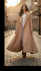 Heavy Wool Hooded Coat with Belt – Available in Black & Beige| لونج