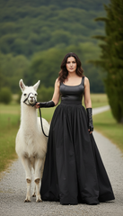 Sleeveless Black Dress with Leather Touch & Velvet Lining – Includes Gloves & Wide Belt|  دريس جلد مع جوانتى