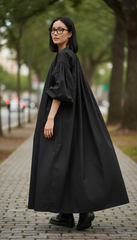 Black Oversized Dress with Balloon Sleeves | بالون