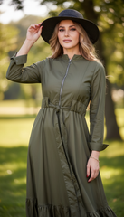 Maxi Dress with Front Zipper & Adjustable Inner Belt  |مشحم سوسته