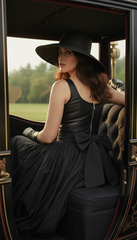 Sleeveless Black Dress with Leather Touch & Velvet Lining – Includes Gloves & Wide Belt|  دريس جلد مع جوانتى