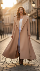 Heavy Wool Hooded Coat with Belt – Available in Black & Beige| لونج