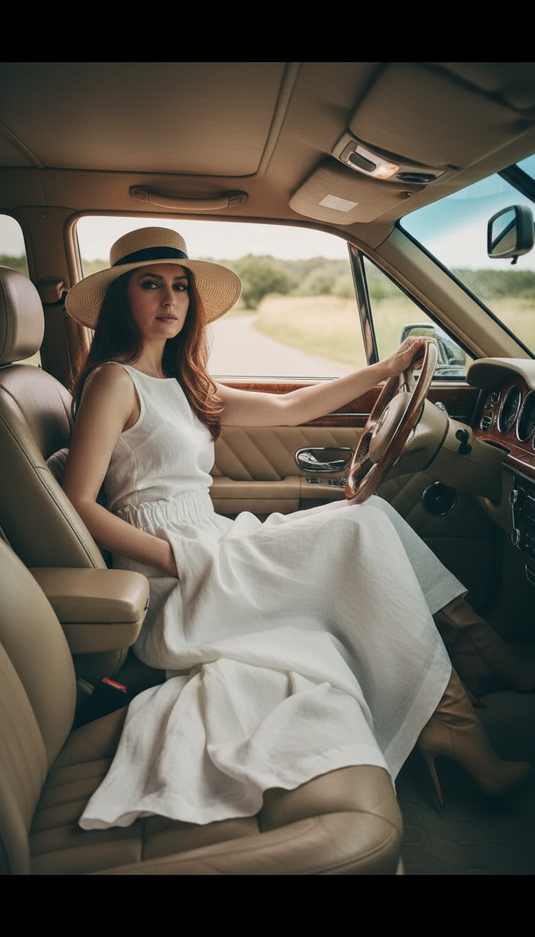 Linen Two-Piece Set – White Top &Flowing Skirt|طقم  توب وجيب