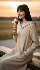 Kafftan with Hoodie  - Linen Treated-Linen  | سويت شيرت