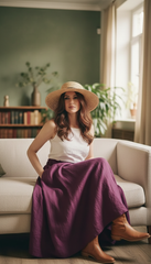 Linen Cloche Skirt with Hidden Pockets |كلوش