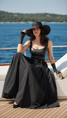 Sleeveless Black Dress with Leather Touch & Velvet Lining – Includes Gloves & Wide Belt|  دريس جلد مع جوانتى