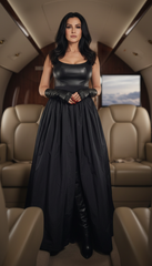 Sleeveless Black Dress with Leather Touch & Velvet Lining – Includes Gloves & Wide Belt|  دريس جلد مع جوانتى
