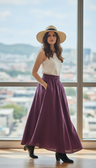 Linen Two-Piece Set – White Top &Flowing Skirt|طقم  توب وجيب