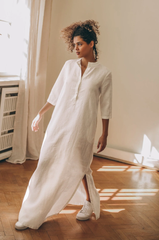 Practical Linen Kaftan in Army Green & White: Elegance & Comfort for Every Occasion