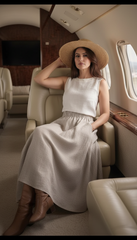 Linen Cloche Skirt with Hidden Pockets |كلوش