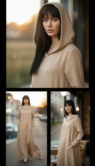 Kafftan with Hoodie  - Linen Treated-Linen  | سويت شيرت