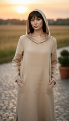 Kafftan with Hoodie  - Linen Treated-Linen  | سويت شيرت
