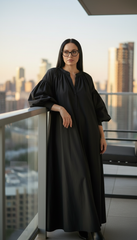 Black Oversized Dress with Balloon Sleeves | بالون