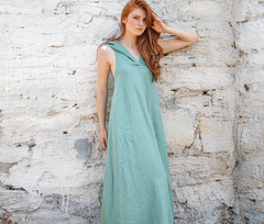 Sleeveless Linen Dress with Wide Straps – Mint Color & Elegant Bust Cut