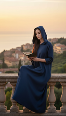 Navy Linen Kaftan: Side Pockets & Hidden Magic Zipper | سوسته سحريه