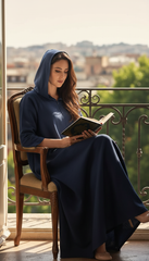 Navy Linen Kaftan: Side Pockets & Hidden Magic Zipper | سوسته سحريه