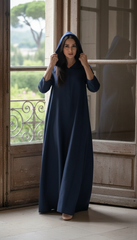 Navy Linen Kaftan: Side Pockets & Hidden Magic Zipper | سوسته سحريه