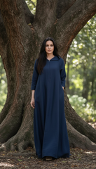 Navy Linen Kaftan: Side Pockets & Hidden Magic Zipper | سوسته سحريه