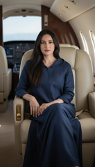 Navy Linen Kaftan: Side Pockets & Hidden Magic Zipper | سوسته سحريه