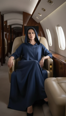 Navy Linen Kaftan: Side Pockets & Hidden Magic Zipper | سوسته سحريه