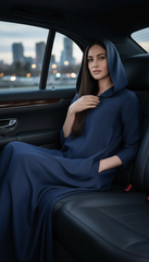 Navy Linen Kaftan: Side Pockets & Hidden Magic Zipper | سوسته سحريه