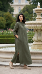 Practical Linen Kaftan in Army Green & White: for Every Occasion| فتحتين  ( زيتى  او ابيض