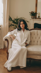 Practical Linen Kaftan in Army Green & White: for Every Occasion| فتحتين  ( زيتى  او ابيض