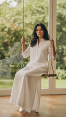Practical Linen Kaftan in Army Green & White: for Every Occasion| فتحتين  ( زيتى  او ابيض