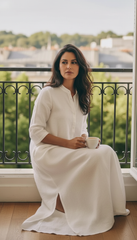 Practical Linen Kaftan in Army Green & White: for Every Occasion| فتحتين  ( زيتى  او ابيض