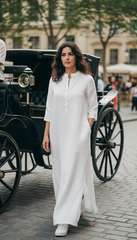 Practical Linen Kaftan in Army Green & White: for Every Occasion| فتحتين  ( زيتى  او ابيض