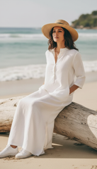 Practical Linen Kaftan in Army Green & White: for Every Occasion| فتحتين  ( زيتى  او ابيض