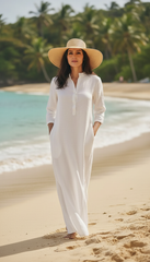 Practical Linen Kaftan in Army Green & White: for Every Occasion| فتحتين  ( زيتى  او ابيض