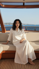 Practical Linen Kaftan in Army Green & White: for Every Occasion| فتحتين  ( زيتى  او ابيض