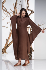 Natural Linen Dress: Elegant Brown & Black for All Occasions