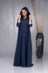 Navy Linen Kaftan: Side Pockets & Hidden Magic Zipper