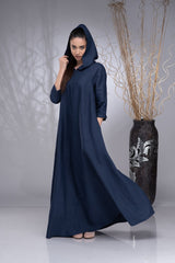 Navy Linen Kaftan: Side Pockets & Hidden Magic Zipper