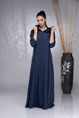 Navy Linen Kaftan: Side Pockets & Hidden Magic Zipper