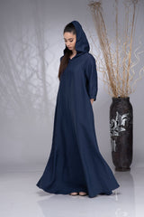 Navy Linen Kaftan: Side Pockets & Hidden Magic Zipper