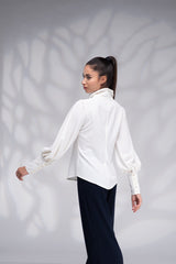 White & Beige Linen Shirt (Wrinkle-Free) with Brown Pants – قميص