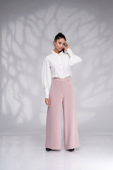 White & Beige Linen Shirt (Wrinkle-Free) with Brown Pants – قميص