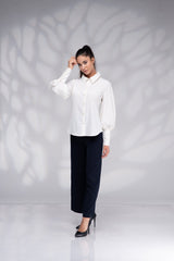 White & Beige Linen Shirt (Wrinkle-Free) with Brown Pants – قميص