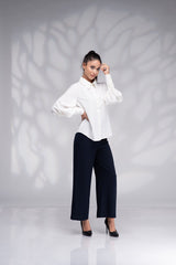 White & Beige Linen Shirt (Wrinkle-Free) with Brown Pants – قميص