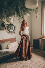 Linen Cloche Skirt with Hidden Pockets |كلوش