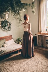 Linen Cloche Skirt with Hidden Pockets |كلوش